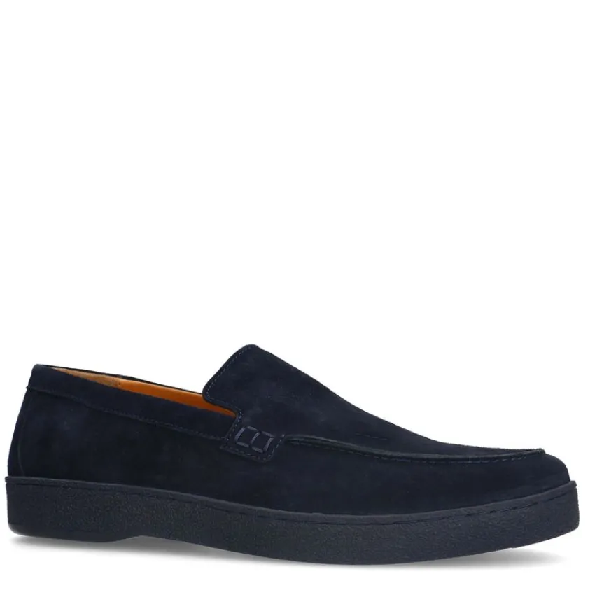 Manfield Donker blauwe suède loafers^Heren Loafers