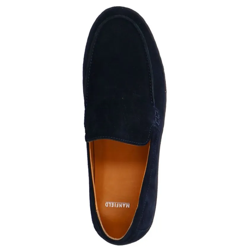 Manfield Donker blauwe suède loafers^Heren Loafers