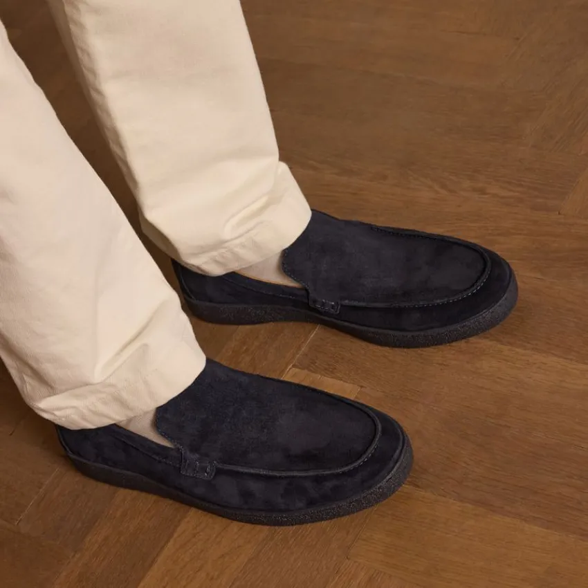 Manfield Donker blauwe suède loafers^Heren Loafers