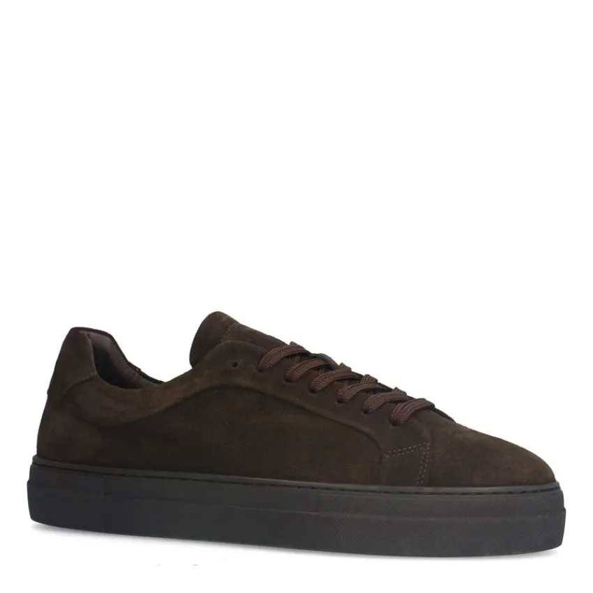 Manfield Donker bruine suède sneakers^Heren Sneakers