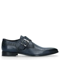 Donkerblauwe gespschoenen van leer^Heren Gespschoenen
