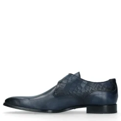 Donkerblauwe gespschoenen van leer^Heren Gespschoenen