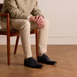 Donkerblauwe gespschoenen van leer^Heren Gespschoenen