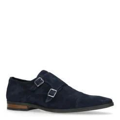 Manfield Donkerblauwe gespschoenen van suède^Heren Gespschoenen