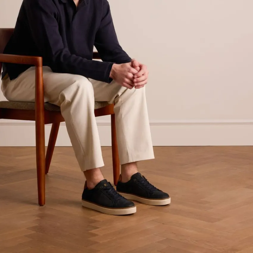 No Stress Donkerblauwe nubuck sneakers^Heren Sneakers