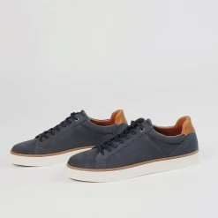 No Stress Donkerblauwe nubuck sneakers^Heren Sneakers