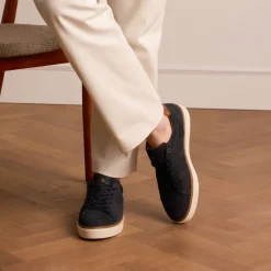 No Stress Donkerblauwe nubuck sneakers^Heren Sneakers