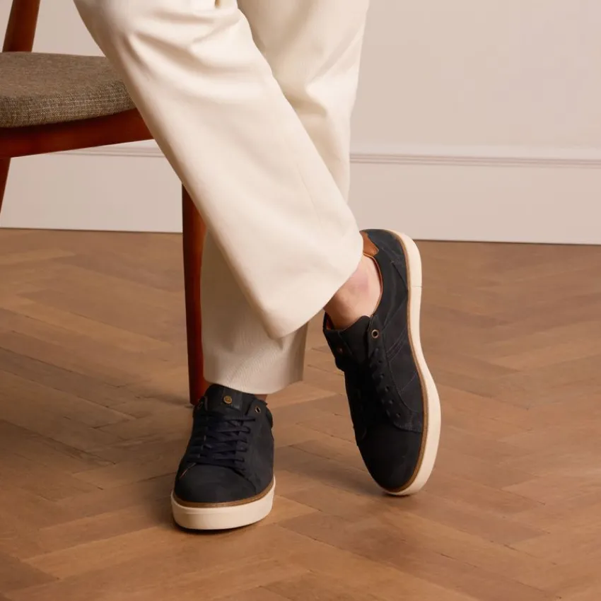 No Stress Donkerblauwe nubuck sneakers^Heren Sneakers