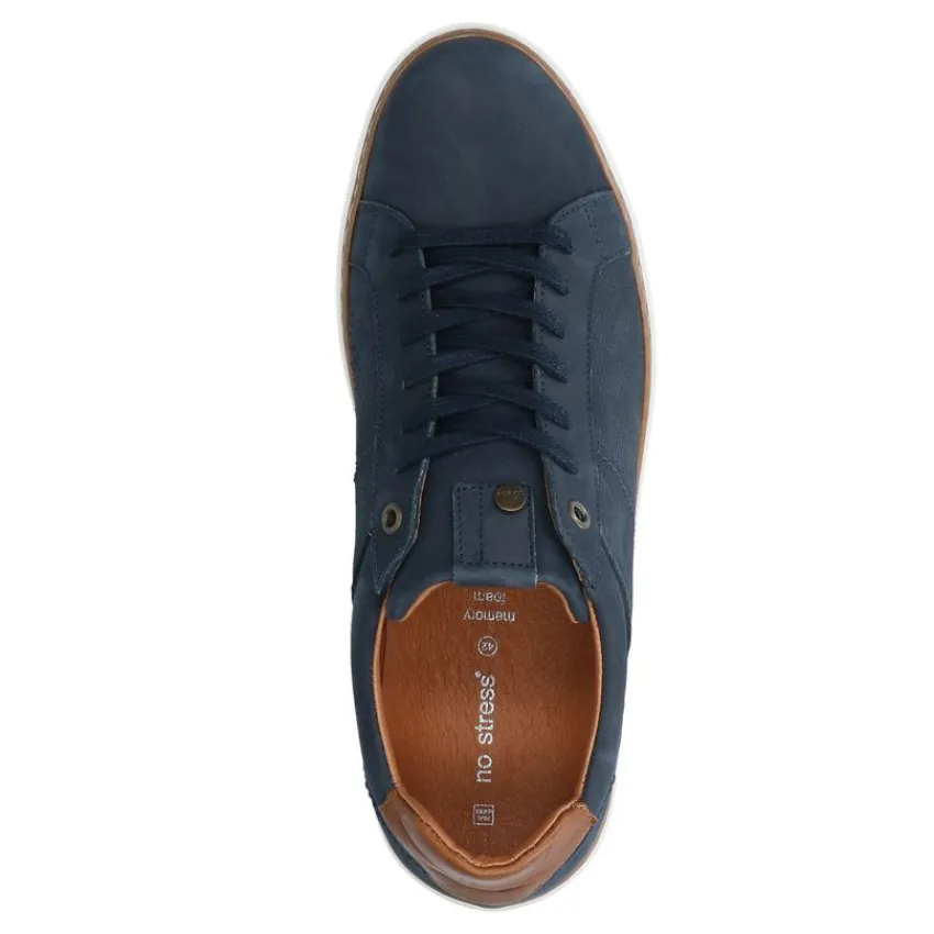 No Stress Donkerblauwe nubuck sneakers^Heren Sneakers