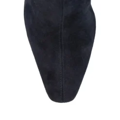 Manfield Donkerblauwe suède enkellaarsjes met hak^DAMES Enkellaarsjes