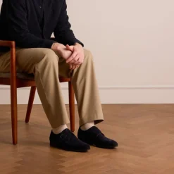 Manfield Donkerblauwe suède gespschoenen^Heren Gespschoenen