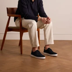 Manfield Donkerblauwe suède loafers^Heren Loafers