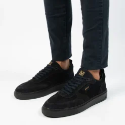 Manfield Donkerblauwe suède sneakers^Heren Sneakers
