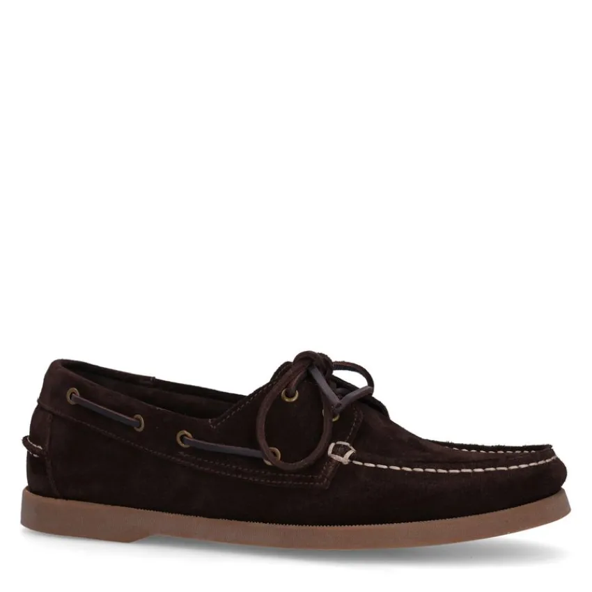 Manfield Donkerbruine leren bootschoenen^Heren Veterschoenen|Loafers