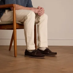 Manfield Donkerbruine leren bootschoenen^Heren Veterschoenen|Loafers