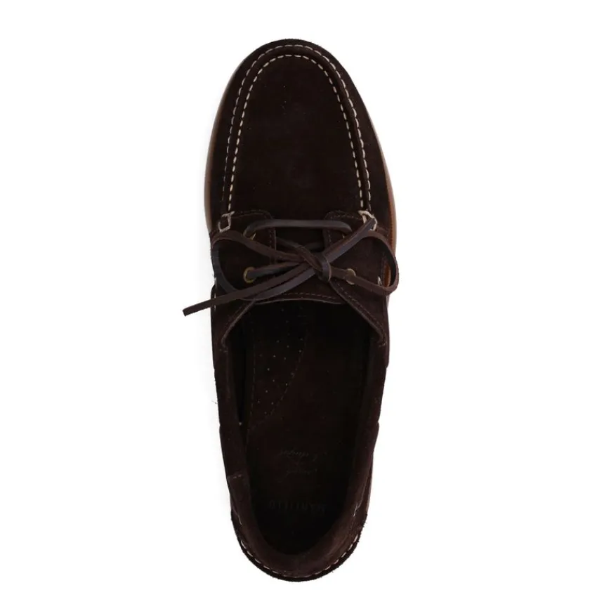 Manfield Donkerbruine leren bootschoenen^Heren Veterschoenen|Loafers