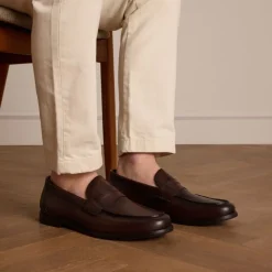 Manfield Donkerbruine leren loafers^Heren Loafers