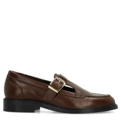 Manfield Donkerbruine leren loafers^DAMES Loafers