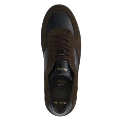 Manfield Donkerbruine leren sneakers met suède details^Heren Sneakers