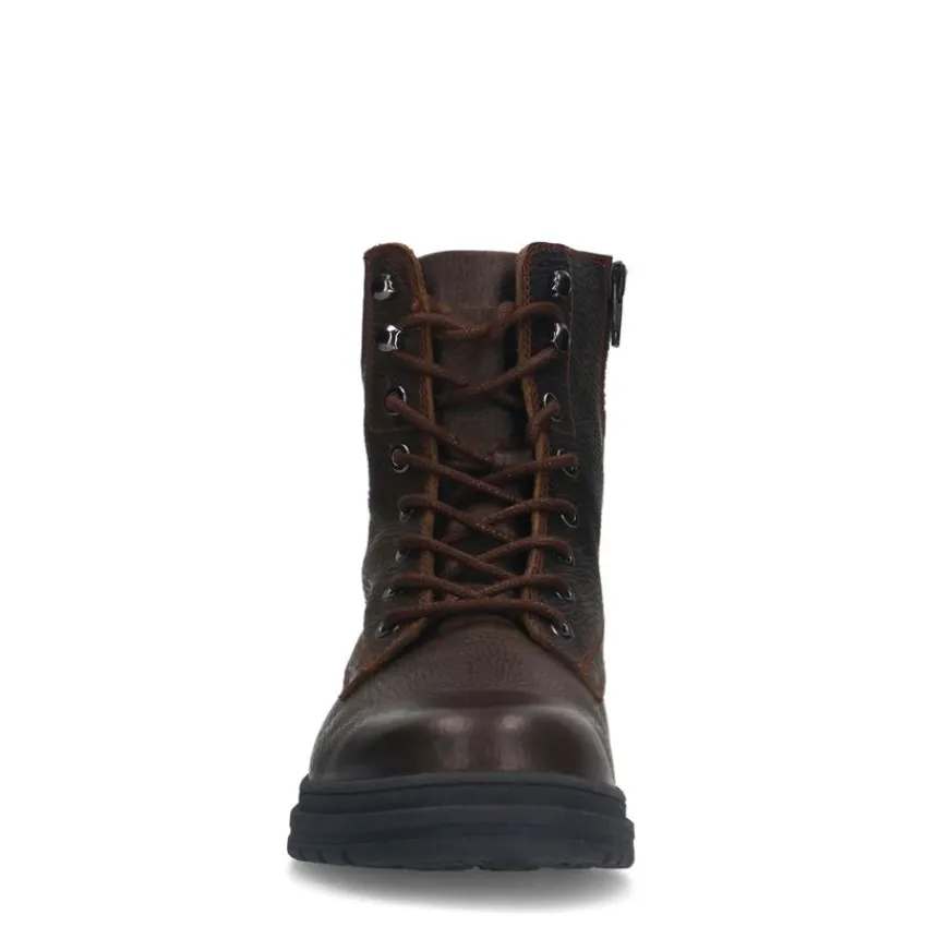 Manfield Donkerbruine leren veterboots^Heren Boots