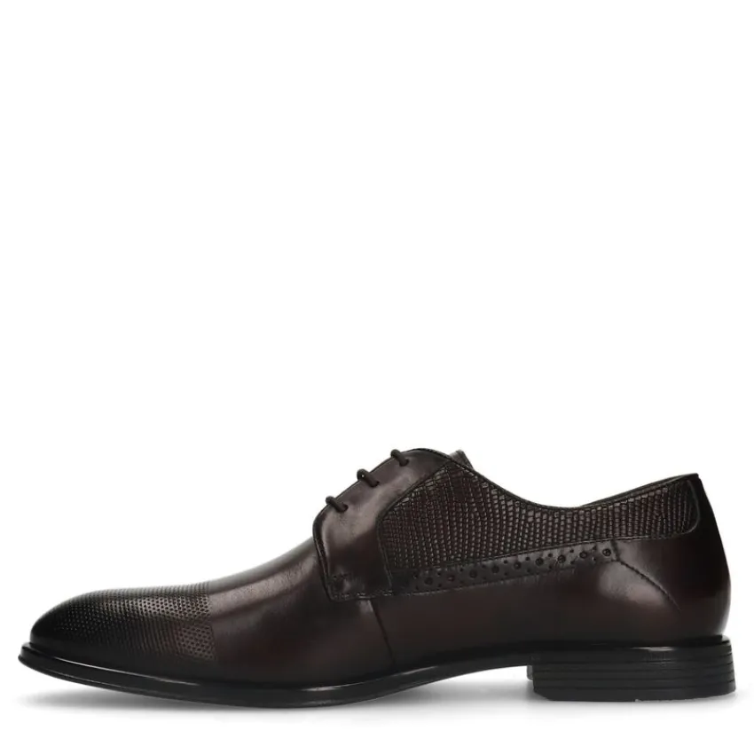 Manfield Donkerbruine leren veterschoenen^Heren Veterschoenen