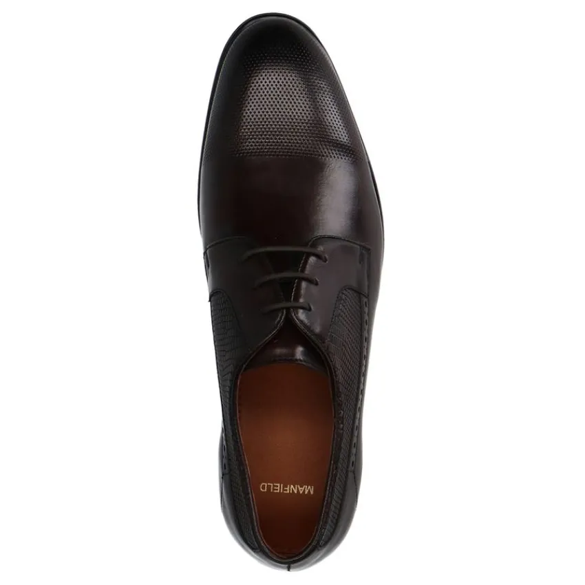 Manfield Donkerbruine leren veterschoenen^Heren Veterschoenen