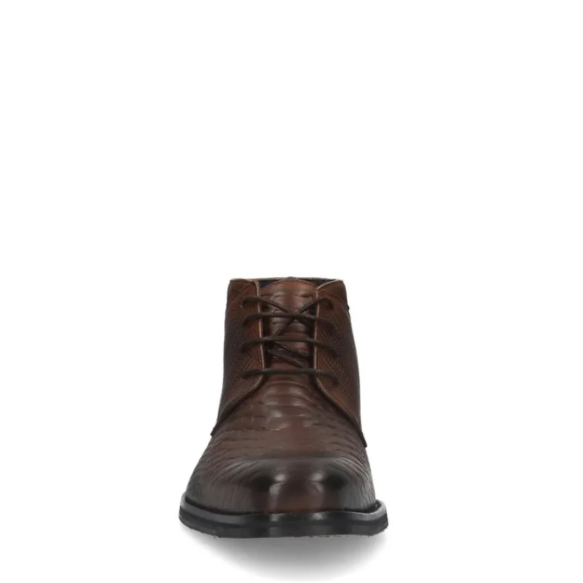 Manfield Donkerbruine leren veterschoenen met structuur^Heren Veterschoenen