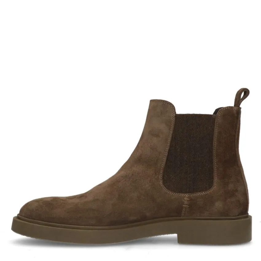 Manfield Donkerbruine suède chelsea boots^Heren Boots