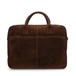Manfield Donkerbruine suède laptoptas^ Laptoptassen