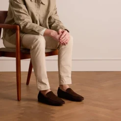 Manfield Donkerbruine suède loafers^Heren Loafers