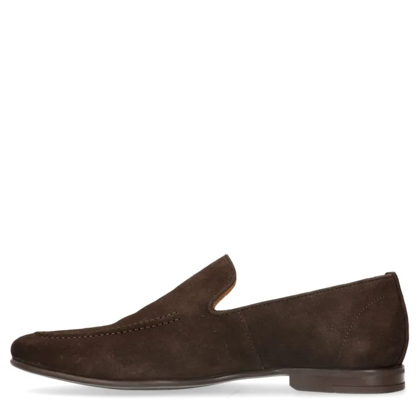 Manfield Donkerbruine suède loafers^Heren Loafers