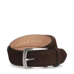 Manfield Donkerbruine suède riem^ Riemen