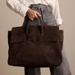 Manfield Donkerbruine suède weekendtas^Heren Heren Tassen|Weekendtassen