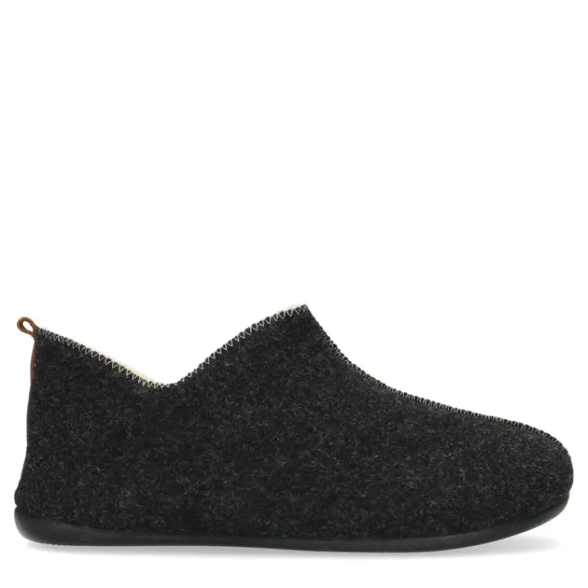 Manfield Donkergrijze pantoffels^Heren Pantoffels