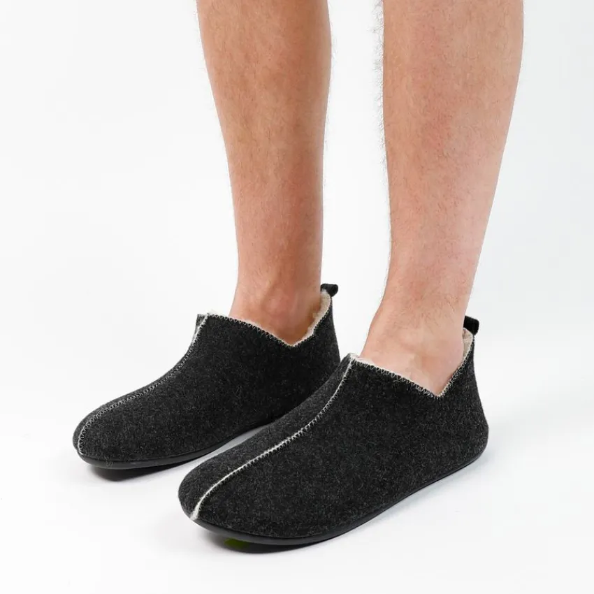 Manfield Donkergrijze pantoffels^Heren Pantoffels