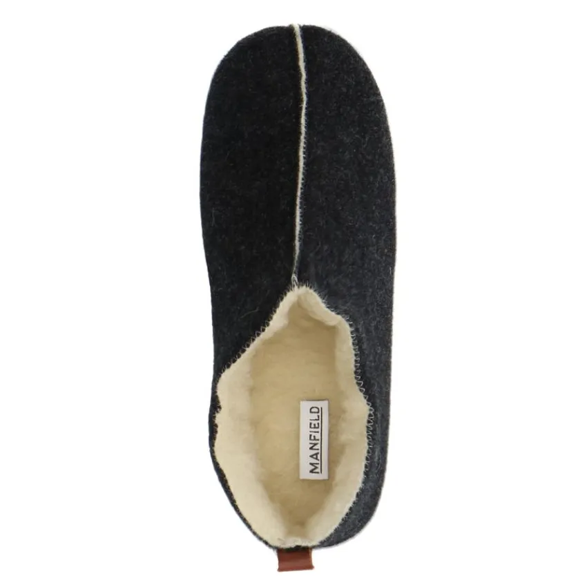 Manfield Donkergrijze pantoffels^Heren Pantoffels