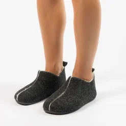 Manfield Donkergrijze pantoffels^DAMES Pantoffels