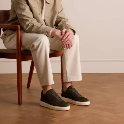 Manfield Donkergroene suède sneakers^Heren Sneakers