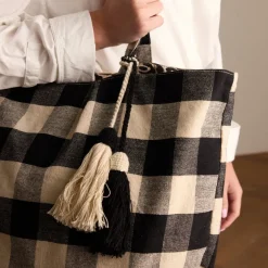 Manfield Geblokte beige shopper^ Shoppers