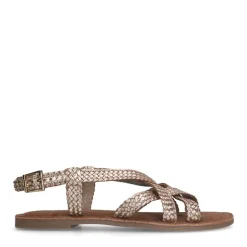 Manfield Gevlochten gouden sandalen^DAMES Sandalen