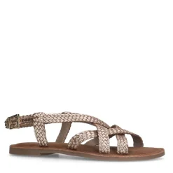 Manfield Gevlochten gouden sandalen^DAMES Sandalen