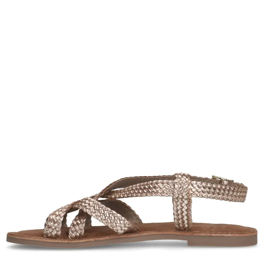 Manfield Gevlochten gouden sandalen^DAMES Sandalen