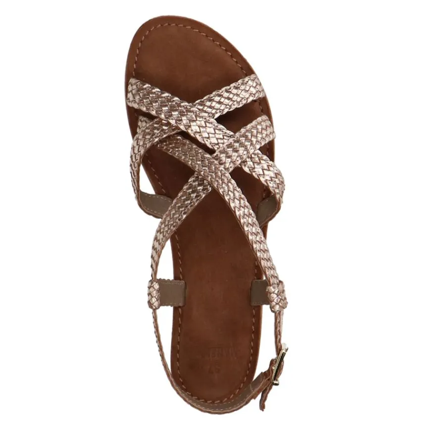 Manfield Gevlochten gouden sandalen^DAMES Sandalen
