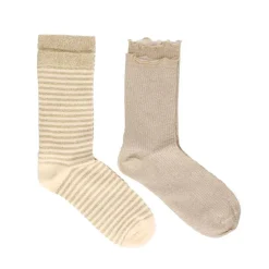 Manfield Goud gestreepte 2-pack glitter sokken^ Sokken
