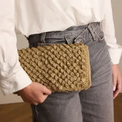 Manfield Gouden clutch met gebreide details^ Clutches