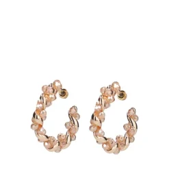 Manfield Gouden gedraaide oorbellen met roze glaskralen^ Sieraden