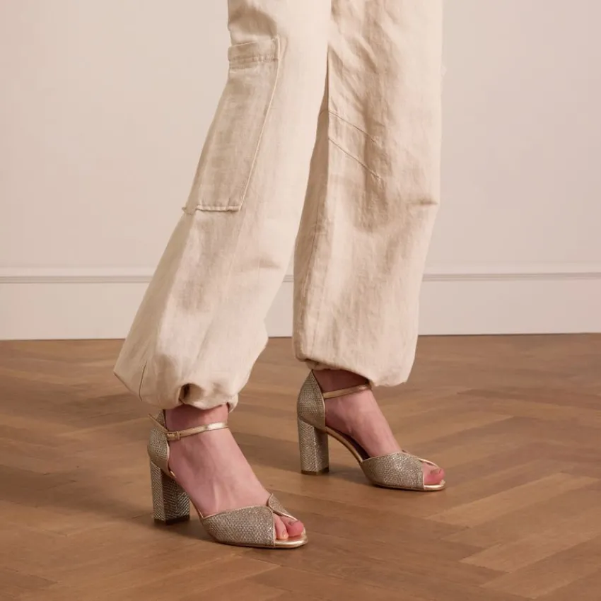 Manfield Gouden glitter sandalen met hak^DAMES Sandalen