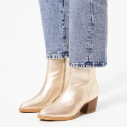 Manfield Gouden leren enkellaarsjes met hak^DAMES Enkellaarsjes