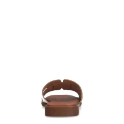 Manfield Gouden leren gevlochten slippers^DAMES Slippers