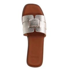 Manfield Gouden leren gevlochten slippers^DAMES Slippers